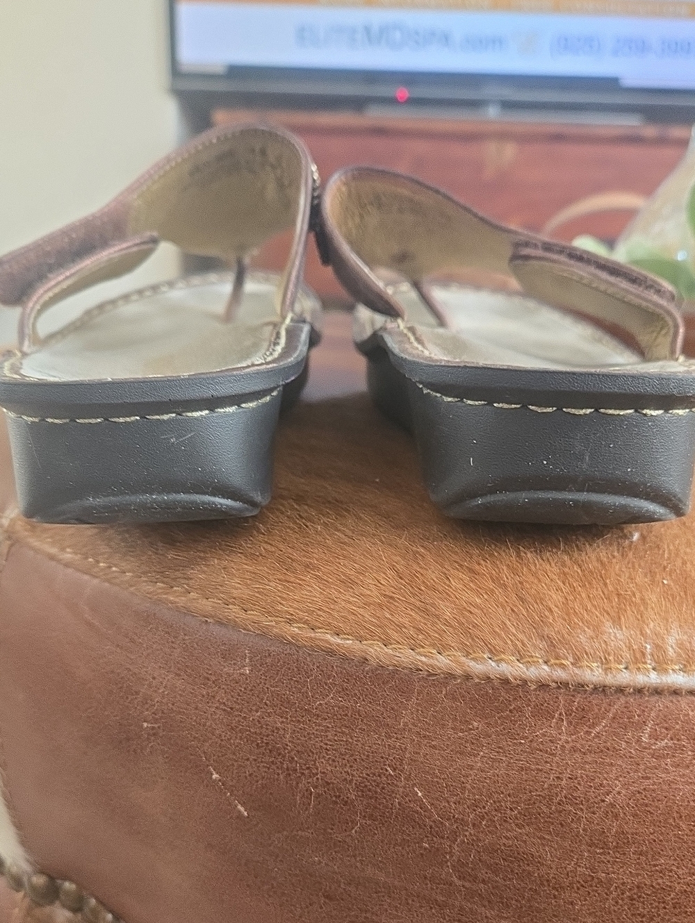 Alegria Metallic Bronze Beaded Thong Sandals - Picture 10 of 11
